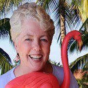 Kerry and one of her flamingos.